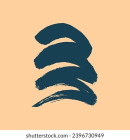 Vector abstract drawing, ink and brush stroke, sketch, calligraphy, doodle. Blue, beige. Background, decorative element, decor, East, Japan, China. Eps10