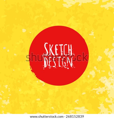Vector abstract drawing label at bright yellow vintage paper. Creative decorative element. Textured background for banner and pages.