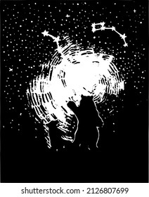 Vector abstract drawing. Two bears under the constellation Ursa Major and Ursa Minor.
