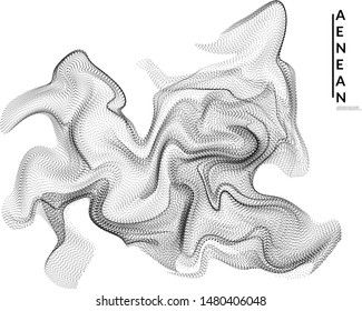 Vector abstract dynamic dotted waves, curvy line on white backgrounds. Modern web template or landing page with fluid blended curves and black dots. Big data digital futuristic shape on white.