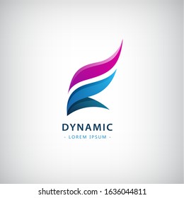Vector abstract dynamic, flow logo. Dual, 2 ribbons 3d icon.