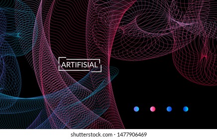 Vector abstract dynamic gradient waves, curvy line on black backgrounds. Modern web template or landing page with fluid blended curves and bright dots.