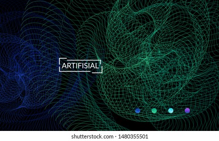 Vector abstract dynamic gradient waves, curvy line on black backgrounds. Modern web template or landing page with fluid blended curves and bright dots.