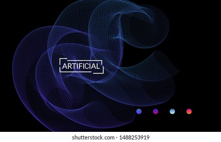Vector abstract dynamic gradient waves, curvy line on black backgrounds. Modern web template or landing page with fluid blended curves and bright dots.