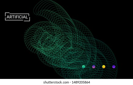 Vector abstract dynamic gradient waves, curvy line on black backgrounds. Modern web template or landing page with fluid blended curves and bright dots.