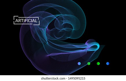 Vector abstract dynamic gradient waves, curvy line on black backgrounds. Modern web template or landing page with fluid blended curves and bright dots.