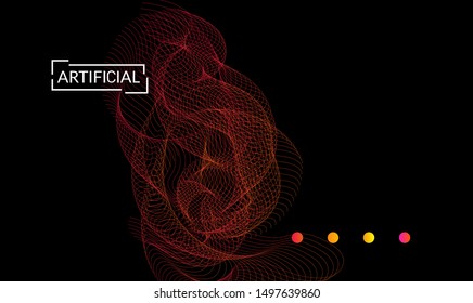 Vector abstract dynamic gradient waves, curvy line on black backgrounds. Modern web template or landing page with fluid blended curves and bright dots.