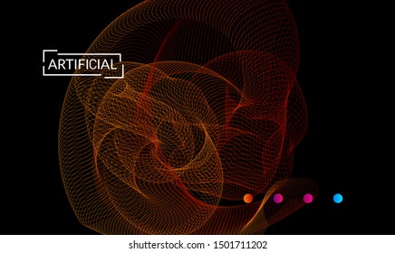 Vector abstract dynamic gradient waves, curvy line on black backgrounds. Modern web template or landing page with fluid blended curves and bright dots.