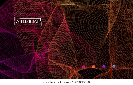 Vector abstract dynamic gradient waves, curvy line on black backgrounds. Modern web template or landing page with fluid blended curves and bright dots.