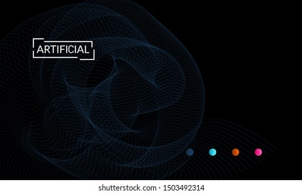 Vector abstract dynamic gradient waves, curvy line on black backgrounds. Modern web template or landing page with fluid blended curves and bright dots.