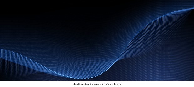 Vector abstract dynamic, wave - flow mesh particles. Illustration futuristic, network technology background. Design for banner, wallpaper. Futuristic, digital datum network and science concept