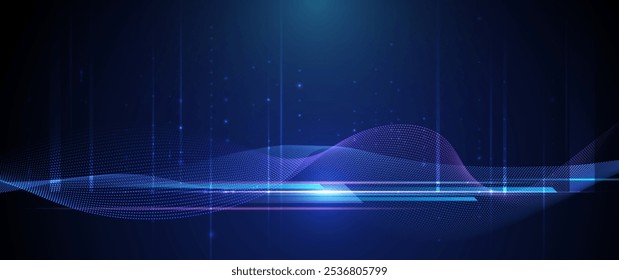 Vector abstract dynamic, wave particle and dot. Illustration technology background with dynamic mesh, flow particles design for banner, wallpaper. Futuristic, digital datum network and science concept