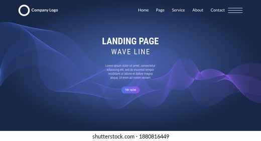 Vector abstract dynamic waves, curved lines in blue and purple gradient colors. Modern web template or landing page