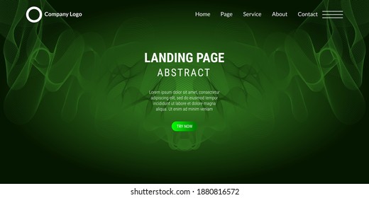 Vector abstract dynamic waves, curved lines in green gradient colors. Modern web template or landing page