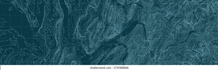 Vector abstract earth relief map. Generated conceptual elevation map. Isolines of landscape surface elevation. Geographic map conceptual design. Elegant background for presentations.