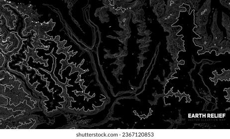 Vector abstract earth relief map. Generated conceptual elevation map.