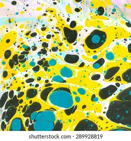 Vector abstract ebru background with bright yellow, green and dark color spots