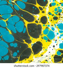 Vector abstract ebru background with bright yellow, green and dark color spots