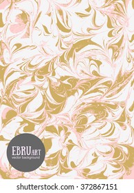 Vector abstract ebru background. Gold and pink splashes.Template for wedding, invitation and banners design.