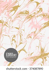 Vector abstract ebru background. Gold and pink splashes.Template for wedding, invitation and banners design.