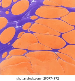 Vector abstract ebru  color handmade background with bright orange spots