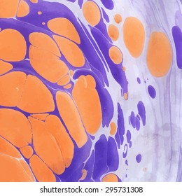 Vector abstract ebru  color handmade background with bright orange spots