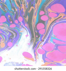 Vector abstract ebru pastel color handmade background with bright pink spots