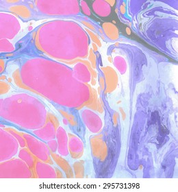 Vector abstract ebru pastel color handmade background with bright pink spots