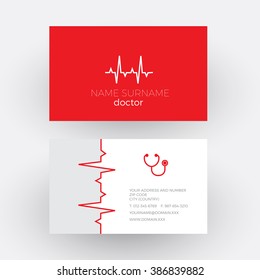 Vector abstract electrocardiogram strip. Cardiologist doctor business card