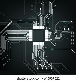 Vector abstract electronic circuit board with processor vr ar top view close up