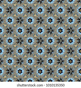 Vector abstract elegance seamless pattern with gray, blue and black flowers.