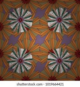 Vector abstract elegance seamless pattern with green, brown and yellow flowers.