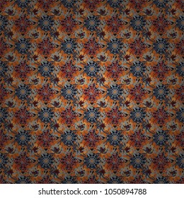 Vector abstract elegance seamless pattern with orange, yellow and gray flowers.