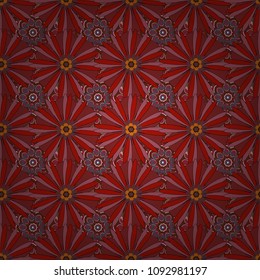 Vector abstract elegance seamless pattern with red, pink and brown flowers.