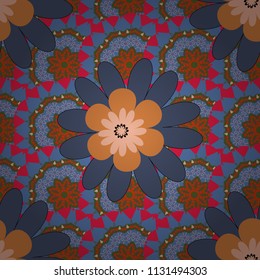Vector abstract elegance seamless pattern with red, blue and green flowers.
