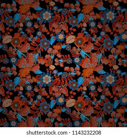 Vector abstract elegance seamless pattern with red, brown and black flowers.