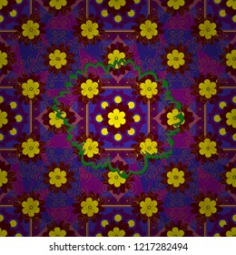 Vector abstract elegance seamless pattern with red, violet and purple flowers.