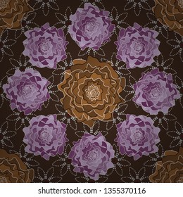 Vector abstract elegance seamless pattern with purple, violet and brown flowers.