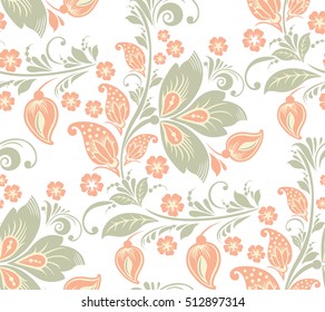 Vector Abstract elegance seamless pattern with floral and leaf background.