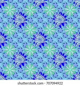 Vector abstract elegance seamless pattern with green, blue and violet flowers.