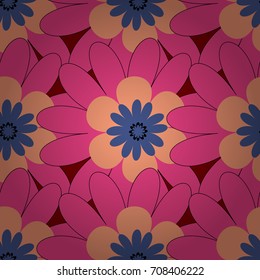 Vector abstract elegance seamless pattern with brown, purple and magenta flowers.