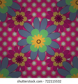 Vector abstract elegance seamless pattern with magenta, purple and blue flowers.