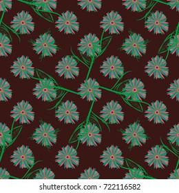 Vector abstract elegance seamless pattern with brown, green and pink flowers.