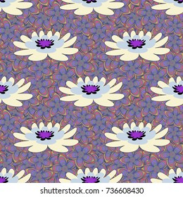 Vector abstract elegance seamless pattern with gray, beige and violet flowers.