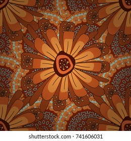 Vector abstract elegance seamless pattern with black, orange and brown flowers.