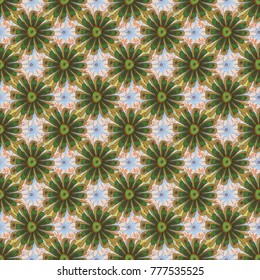 Vector abstract elegance seamless pattern with yellow, purple and green flowers.