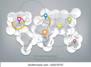 Vector abstract element for business. presentation on the map background with pointer marks. Presentation  infographic template
