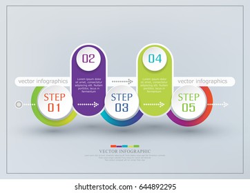 Vector abstract element for business. Strategy in stages. Steps of development, teamwork. Business concept illustrated in five stages, parts, steps. Graph, diagram, presentation