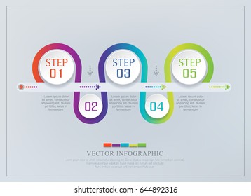 Elemento abstracto vectorial para los negocios. Estrategia por etapas. Pasos de desarrollo, trabajo en equipo. Concepto de negocio ilustrado en cinco etapas, partes, pasos. Gráfico, diagrama, presentación