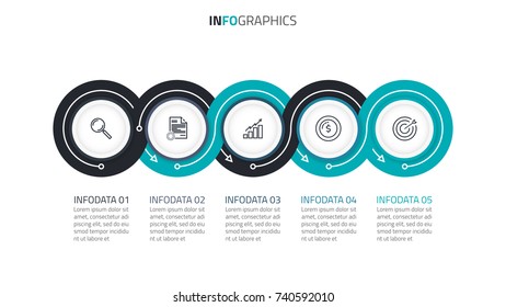 Vector abstract element timeline infographics and marketing icons, design template with circles,arrow for process.Business concept with 5 options.
